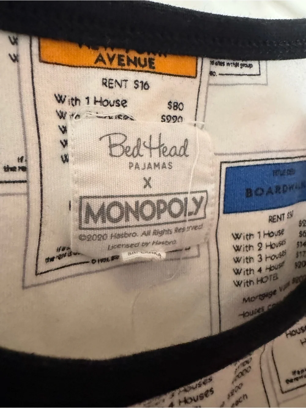 Bed Head Pajamas let’s play Monopoly Organic Size M